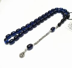 925 Ayar Gümüş Püsküllü Kapsül Kesim İç Rengi Parlament Mavisi Ateş Kehribar Tesbih