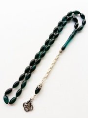 925 Ayar Gümüş Püsküllü Sıkma Kehribar Tesbih