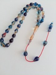 Sistem Püsküllü Hareli Göz Yaşı Damla Kesim Sıkma Kehribar Tesbih