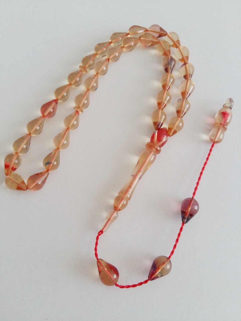 Sistem Püsküllü Göz Yaşı Damla Kesim Hareli Sıkma Kehribar Tesbih