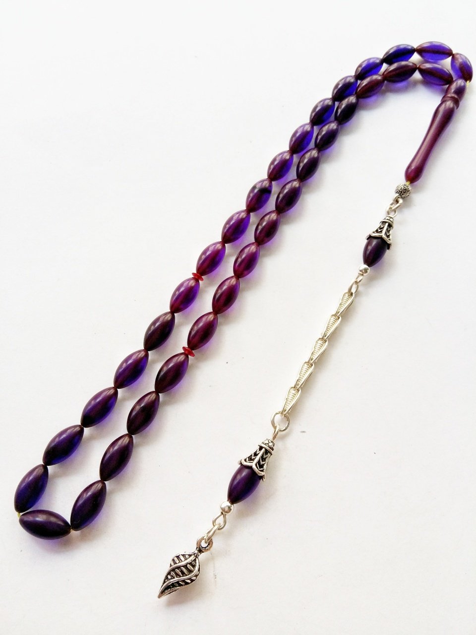 925 Ayar Gümüş Püsküllü Sıkma Kehribar Tesbih