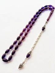 925 Ayar Gümüş Püsküllü Sıkma Kehribar Tesbih