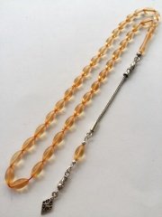 925 Ayar Gümüş Püsküllü Sıkma Kehribar Tesbih