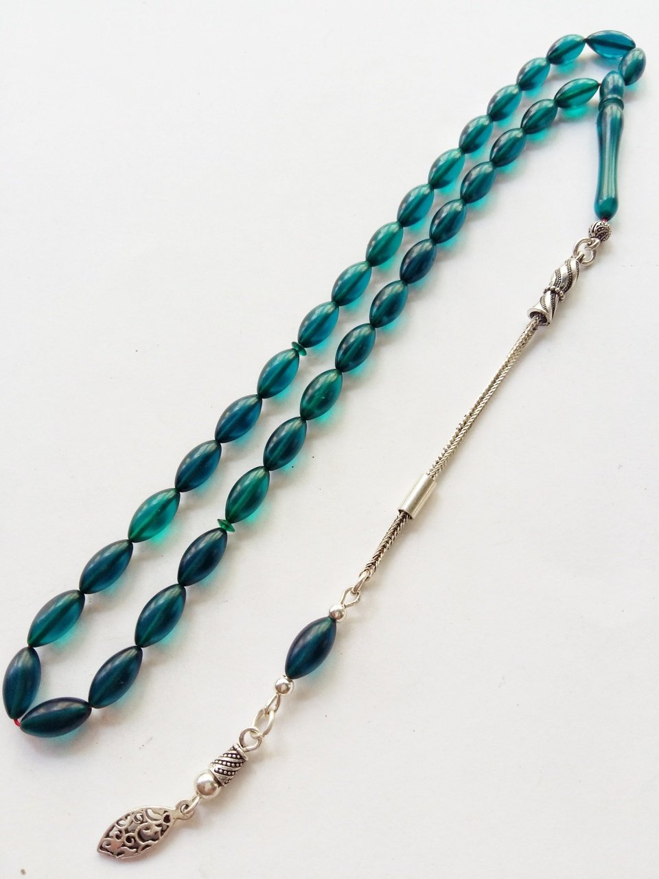 925 Ayar Gümüş Püsküllü Sıkma Kehribar Tesbih