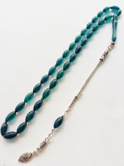 925 Ayar Gümüş Püsküllü Sıkma Kehribar Tesbih