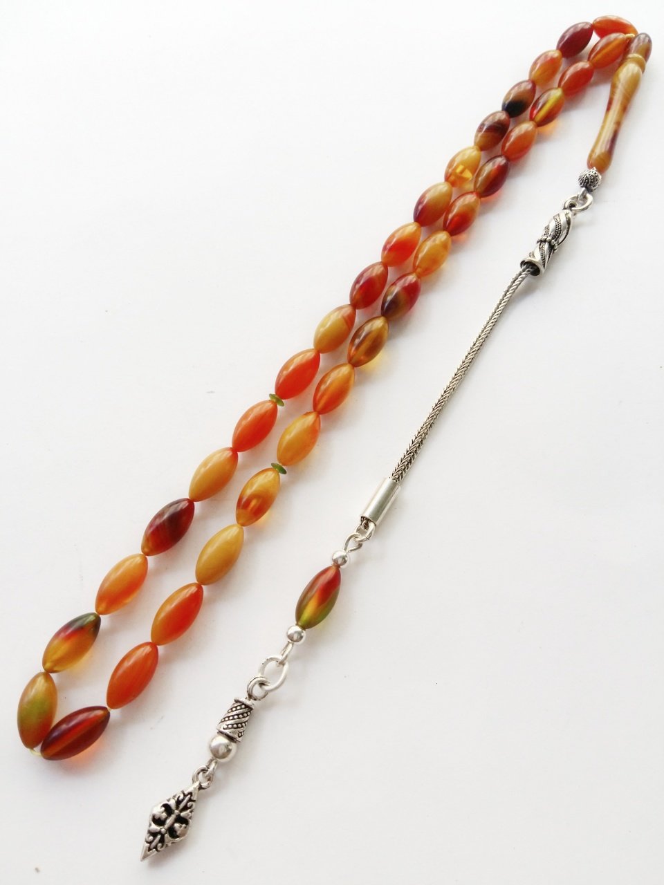 925 Ayar Gümüş Püsküllü Renk Cümbüşü Hareli Sıkma Kehribar Tesbih