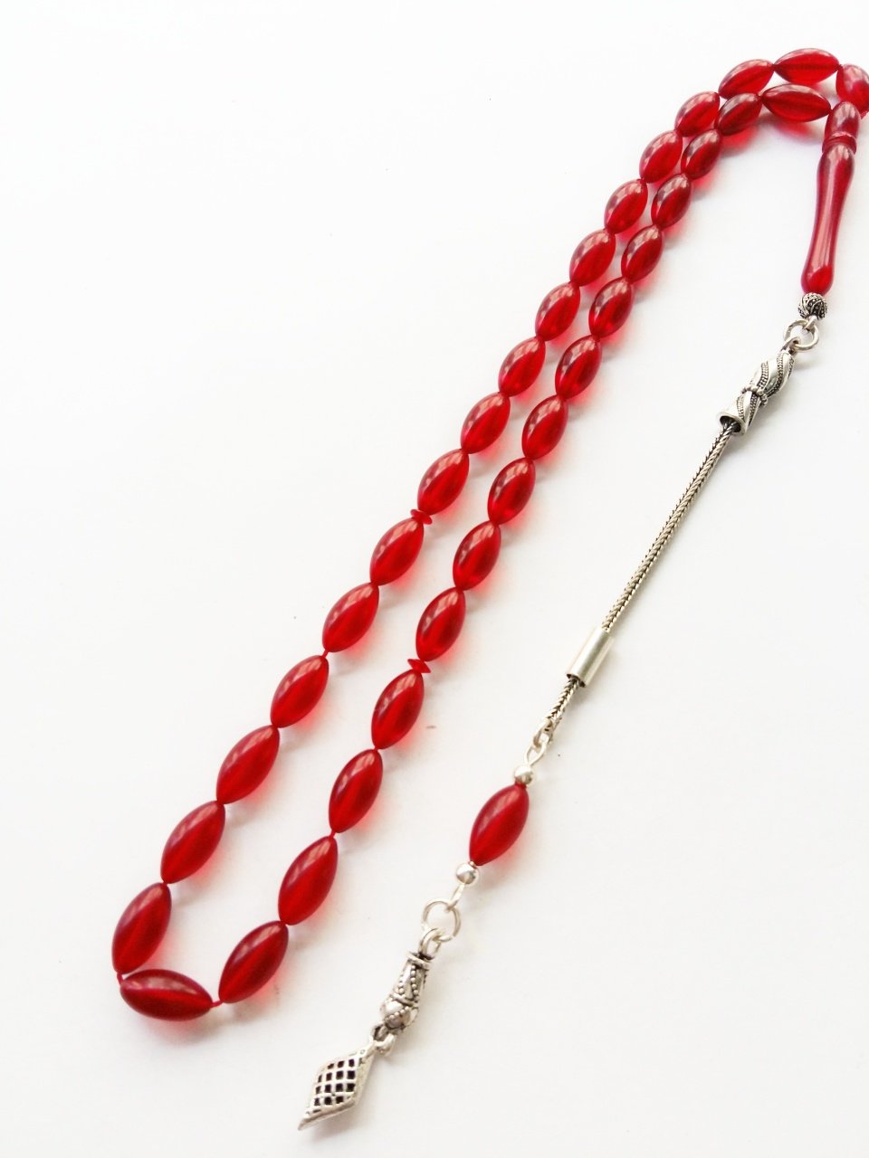 925 Ayar Gümüş Püsküllü Sıkma Kehribar Tesbih