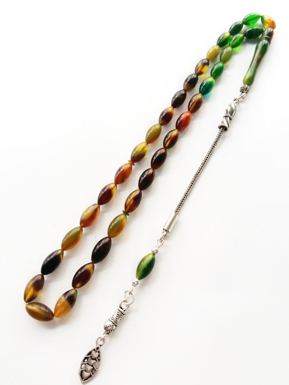 925 Ayar Gümüş Püsküllü Sıkma Kehribar Tesbih