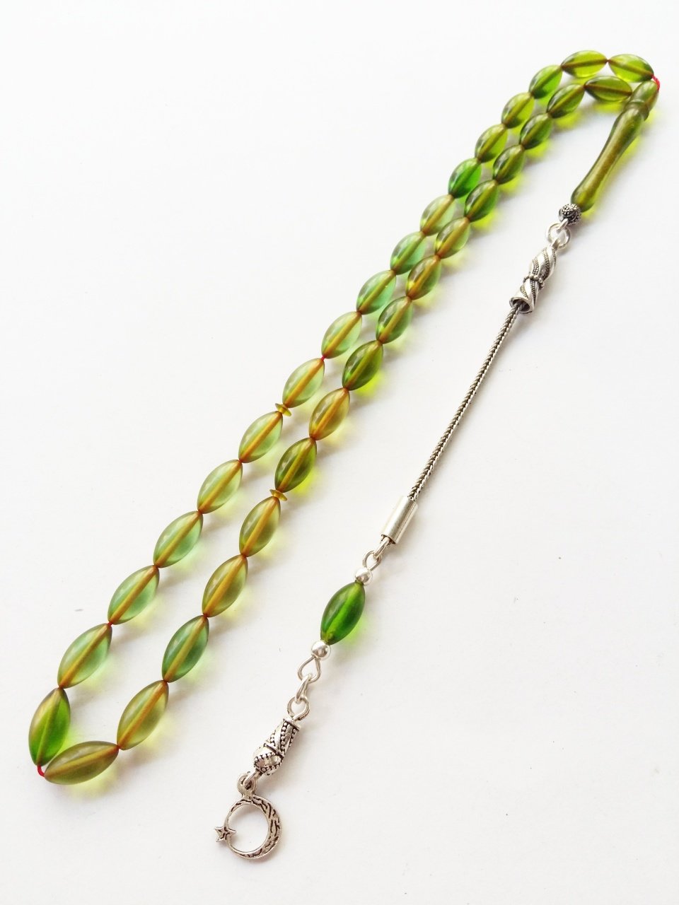 925 Ayar Gümüş Püsküllü Sıkma Kehribar Tesbih