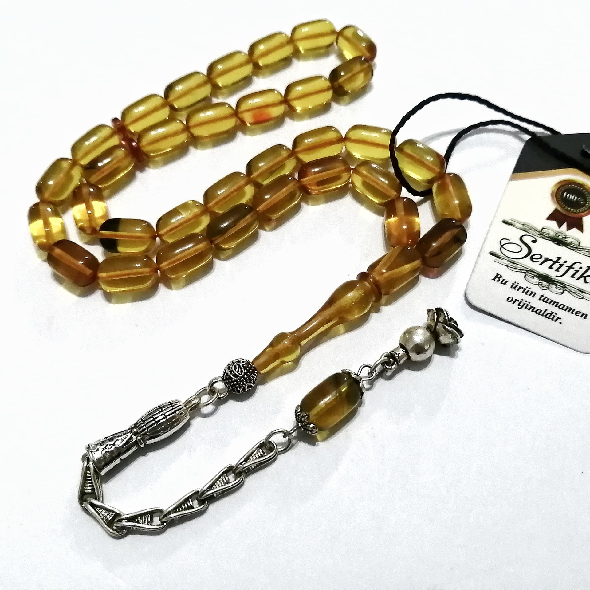 Gümüş Kaplama Alpaka Püsküllü Kapsül Kesim Renk Cümbüşü Sıkma Kehribar Tesbih