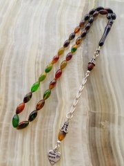 925 Ayar Gümüş Püsküllü Sıkma Kehribar Tesbih