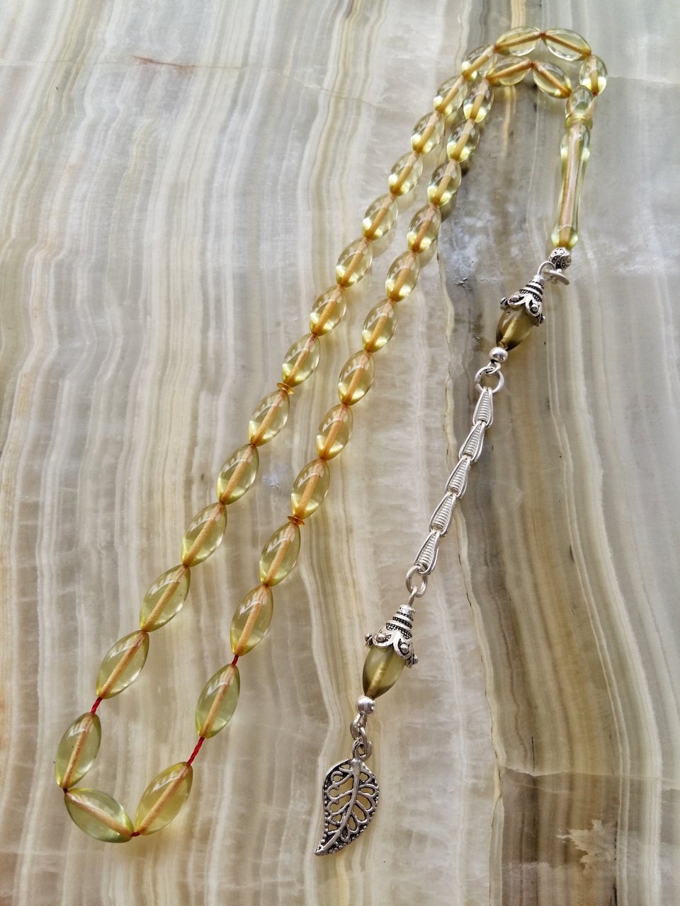 925 Ayar Gümüş Püsküllü Sıkma Kehribar Tesbih