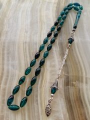 925 Ayar Gümüş Püsküllü Sıkma Kehribar Tesbih