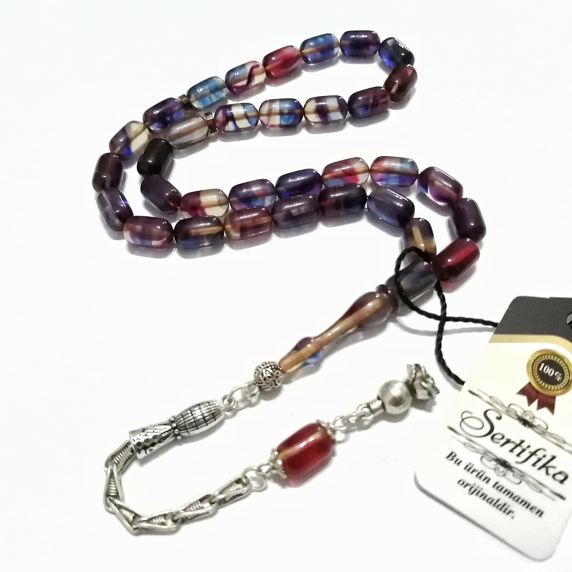 Gümüş Kaplama Alpaka Püsküllü Kapsül Kesim Renk Cümbüşü Sıkma Kehribar Tesbih