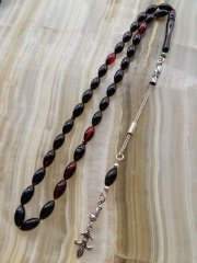 925 Ayar Gümüş Püsküllü Kırmızı Yansımalı özel Tasarım Püsküllü Elinizden Birakmayacaginiz Sıkma Kehribar Tesbih