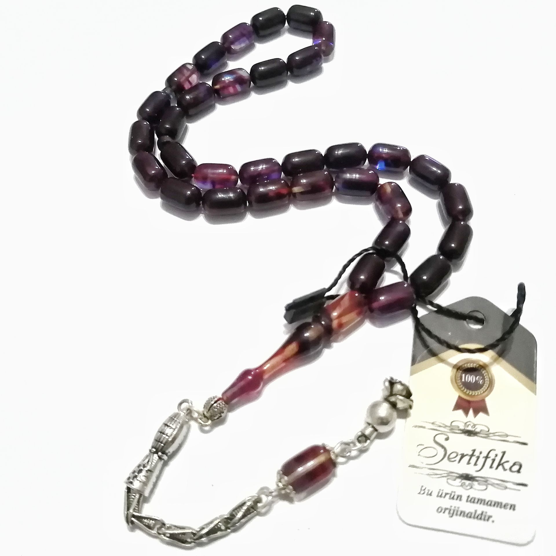 Gümüş Kaplama Alpaka Püsküllü Kapsül Kesim Renk Cümbüşü Sıkma Kehribar Tesbih