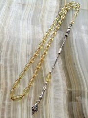 925 Ayar Gümüş Püsküllü Sıkma Kehribar Tesbih