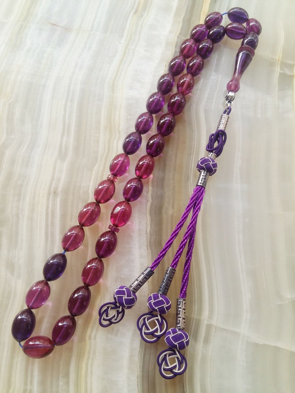 Kazaz Püsküllü Sıkma Kehribar Tesbih