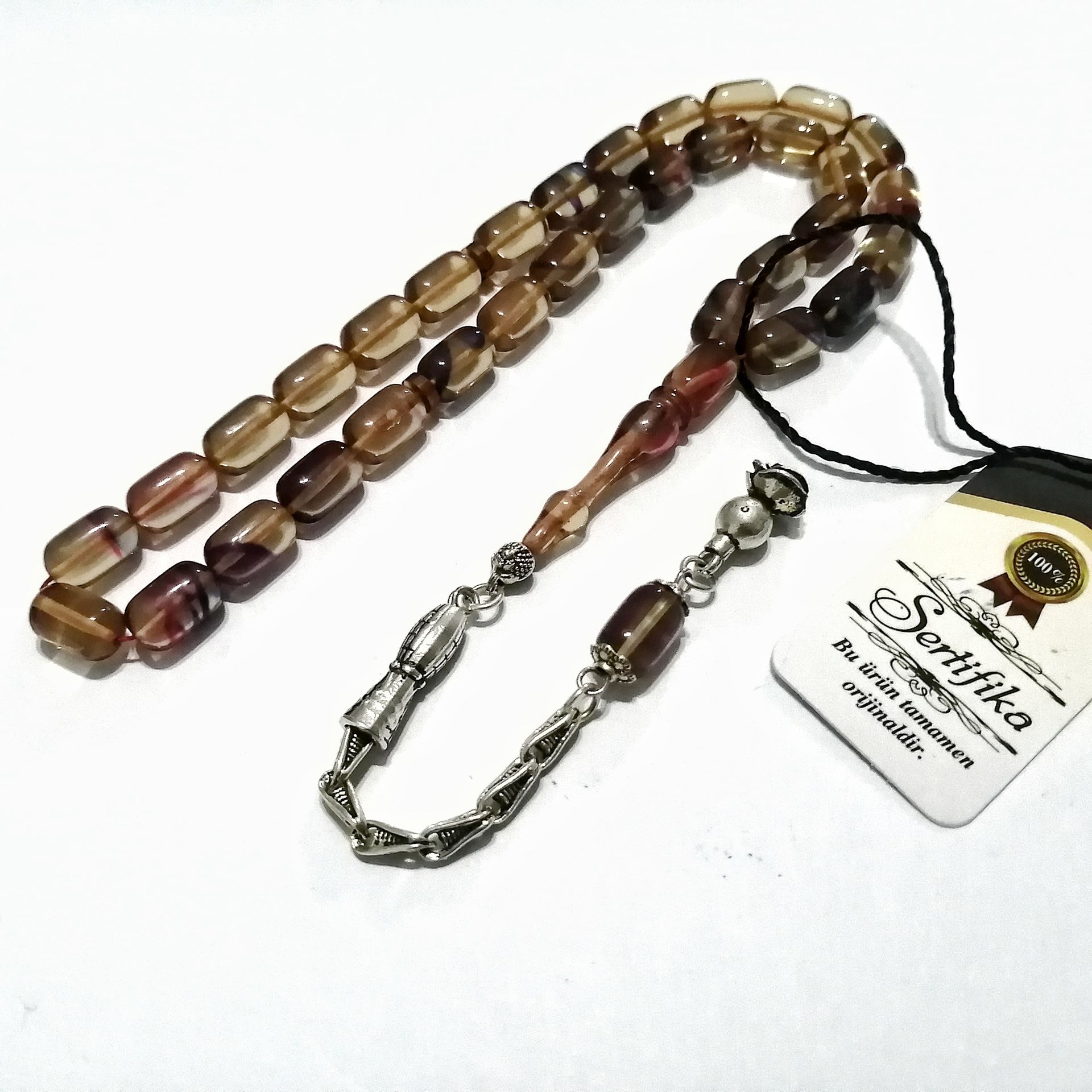 Gümüş Kaplama Alpaka Püsküllü Kapsül Kesim Renk Cümbüşü Sıkma Kehribar Tesbih