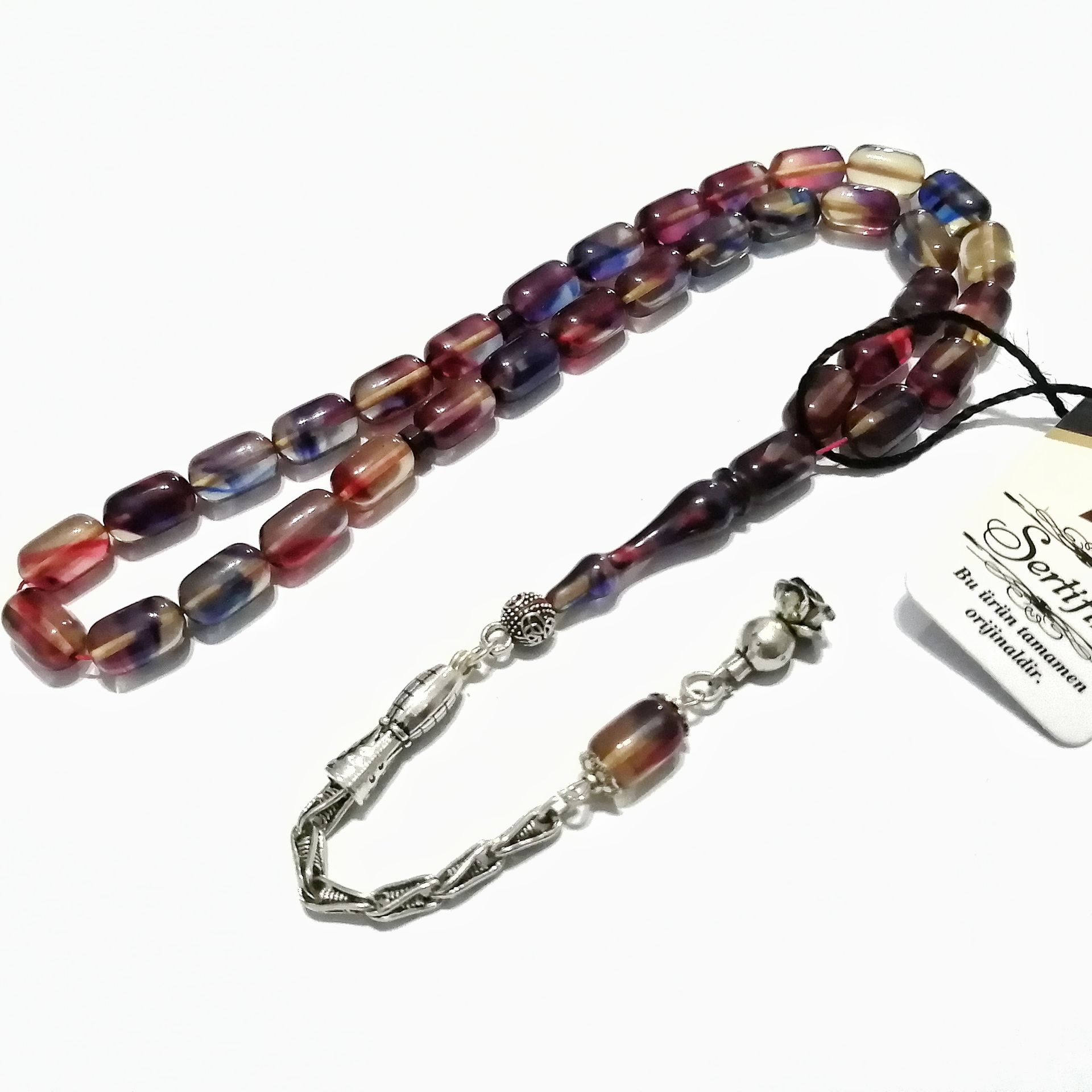 Gümüş Kaplama Alpaka Püsküllü Kapsül Kesim Renk Cümbüşü Sıkma Kehribar Tesbih