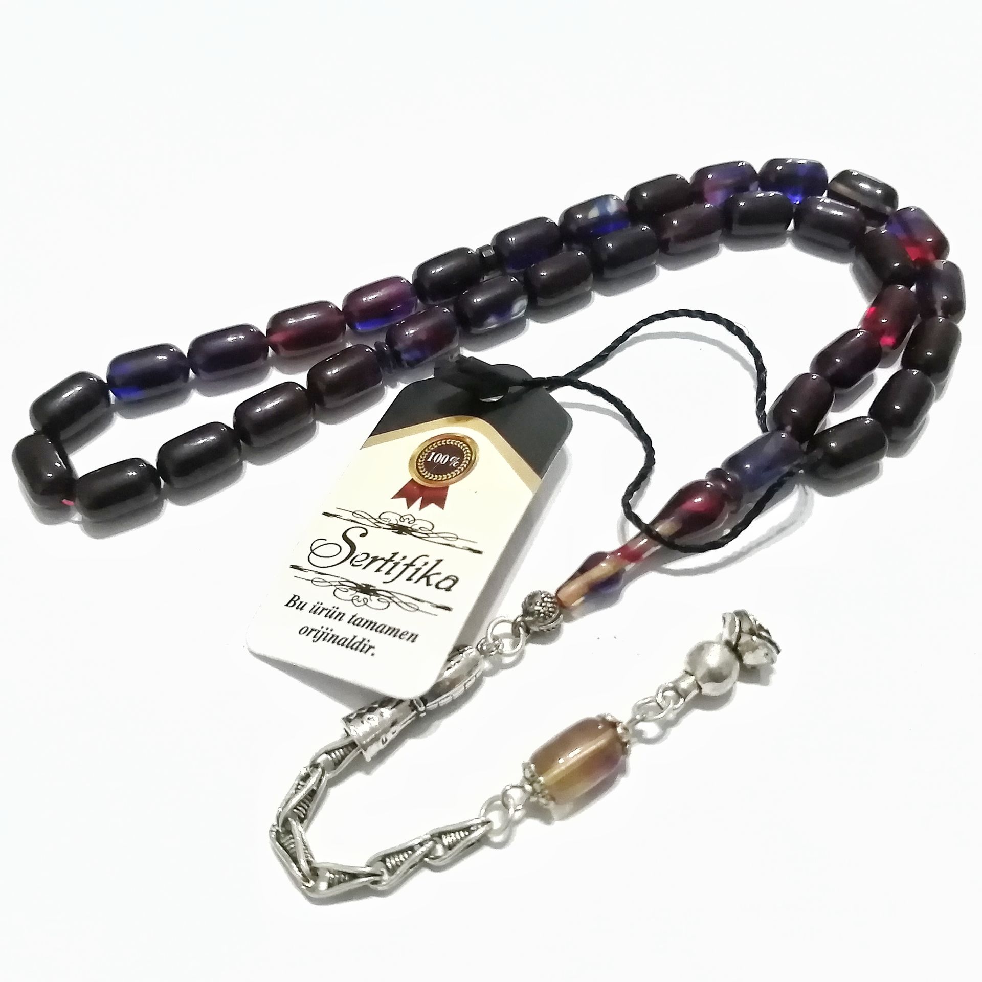 Gümüş Kaplama Alpaka Püsküllü Kapsül Kesim Renk Cümbüşü Sıkma Kehribar Tesbih