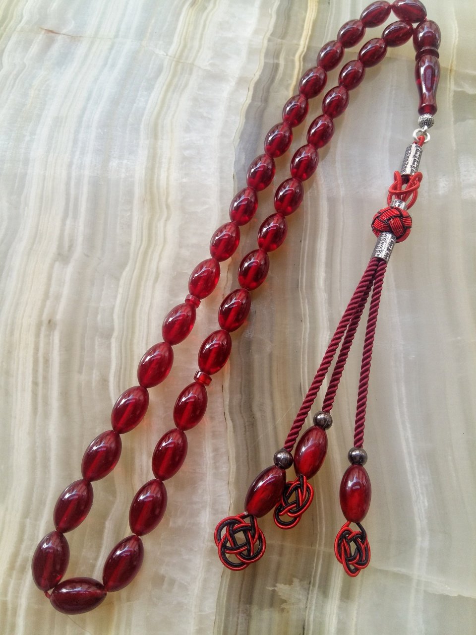 Kazaz Püsküllü Sıkma Kehribar Tesbih