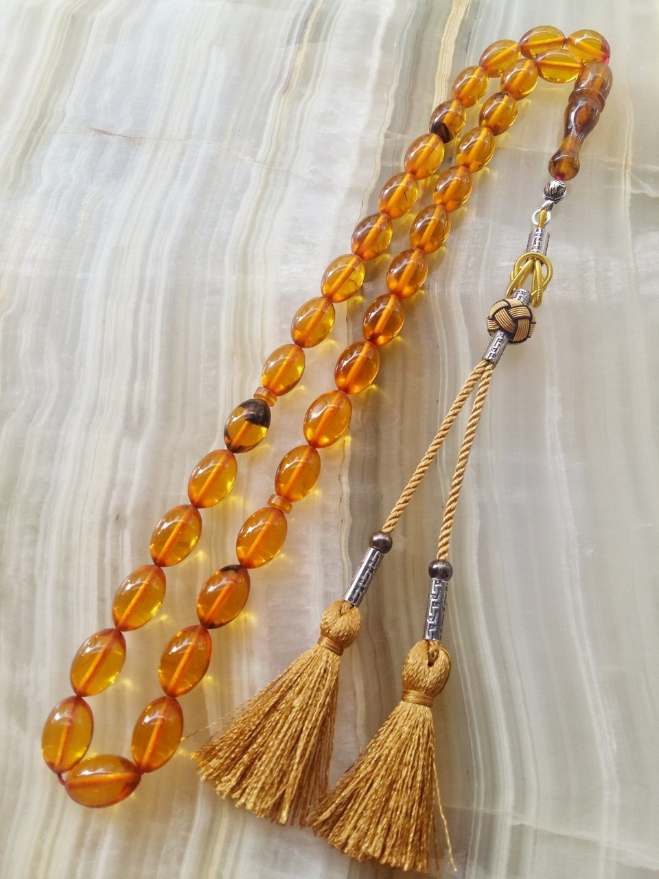 Kazaz Püsküllü Sıkma Kehribar Tesbih