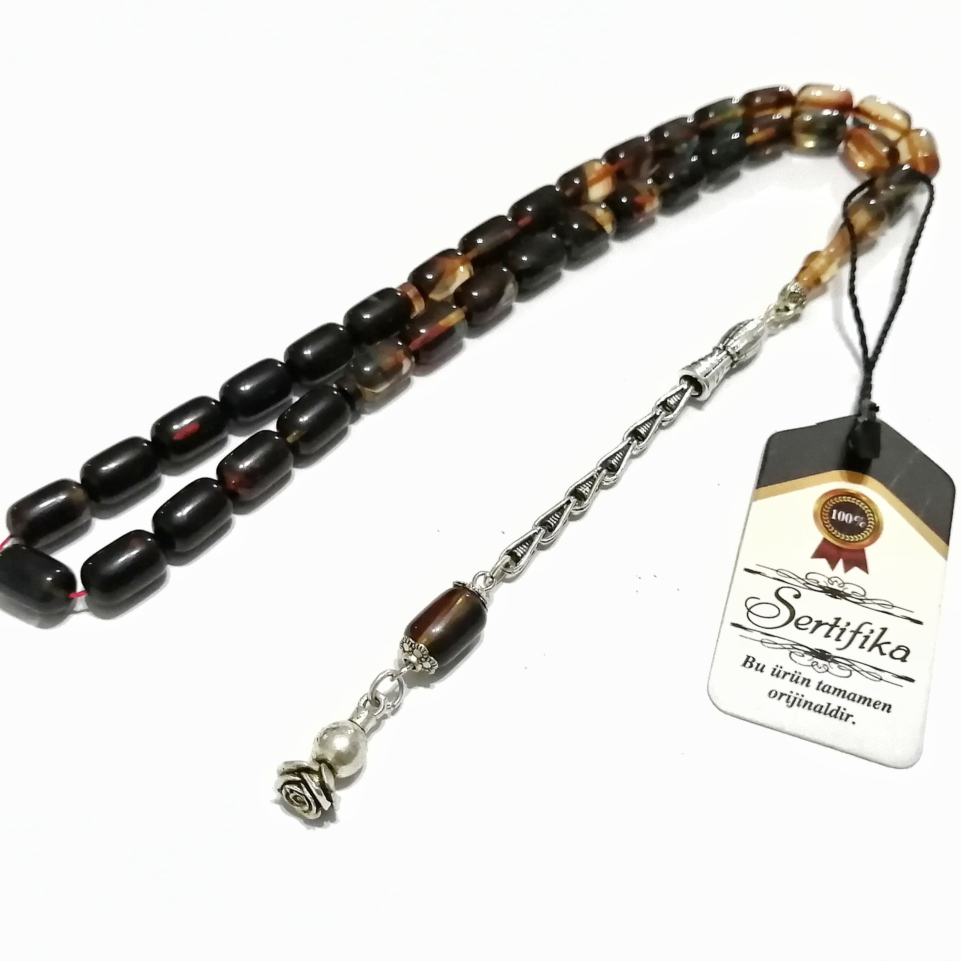 Gümüş Kaplama Alpaka Püsküllü Kapsül Kesim Renk Cümbüşü Sıkma Kehribar Tesbih