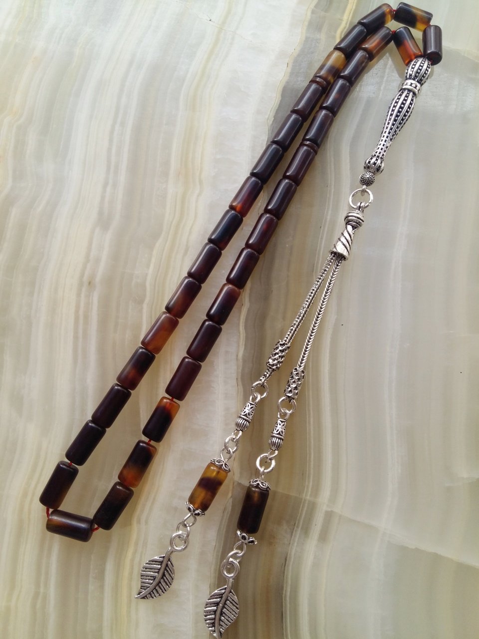 925 Ayar Gümüş imameli & Püsküllü Ateş Kehribar Tesbih