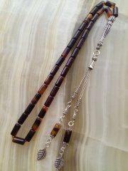 925 Ayar Gümüş imameli & Püsküllü Ateş Kehribar Tesbih