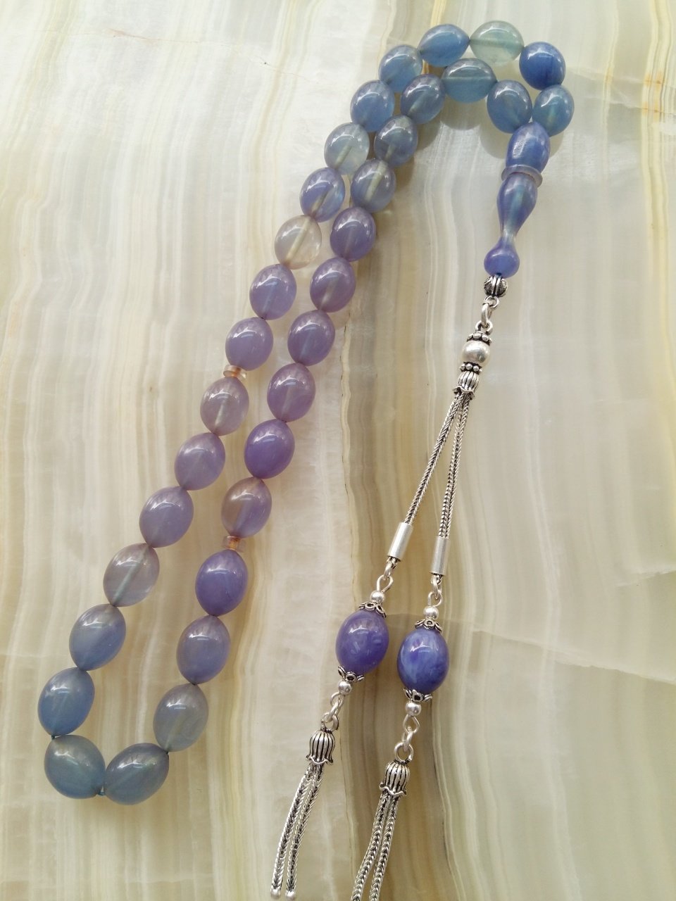 925 Ayar Gümüş Püsküllü Sıkma Kehribar Tesbih