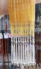 Gümüş Kaplama Alpaka Püsküllü Kesme Model Sıkma Kehribar Tesbih