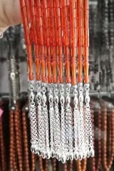 Gümüş Kaplama Alpaka Püsküllü Kesme Model Ateş Kehribar Tesbih