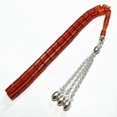 Gümüş Kaplama Alpaka Püsküllü Kesme Model Ateş Kehribar Tesbih