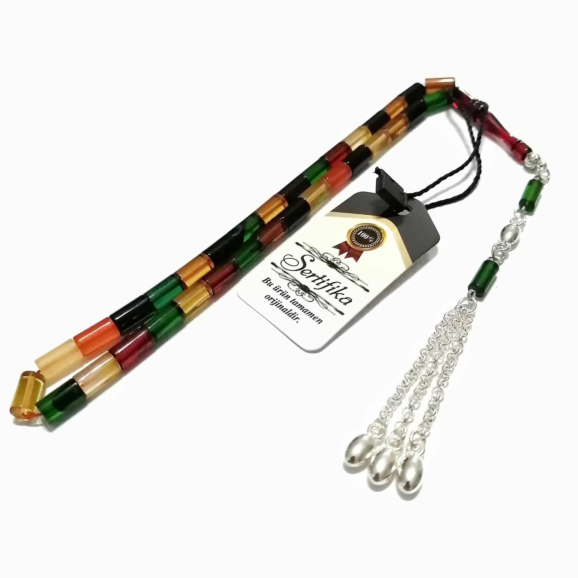 Gümüş Kaplama Alpaka Püsküllü Kesme Model Bonibon Tesbih