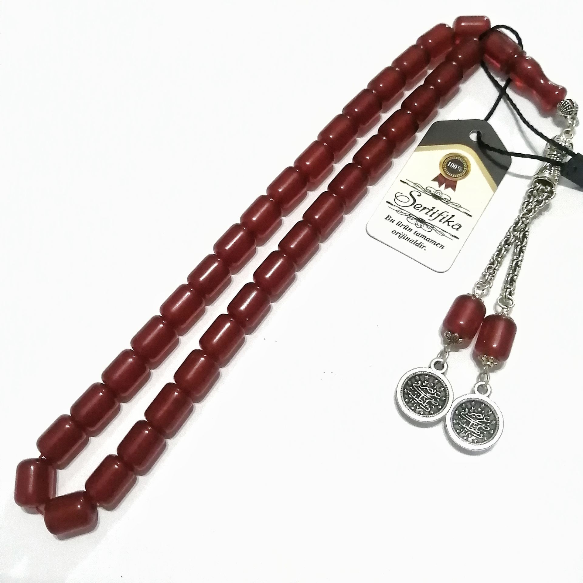 Gümüş Kaplama Alpaka Püsküllü Kapsül Kesim Çubuk Kehribar Tesbih