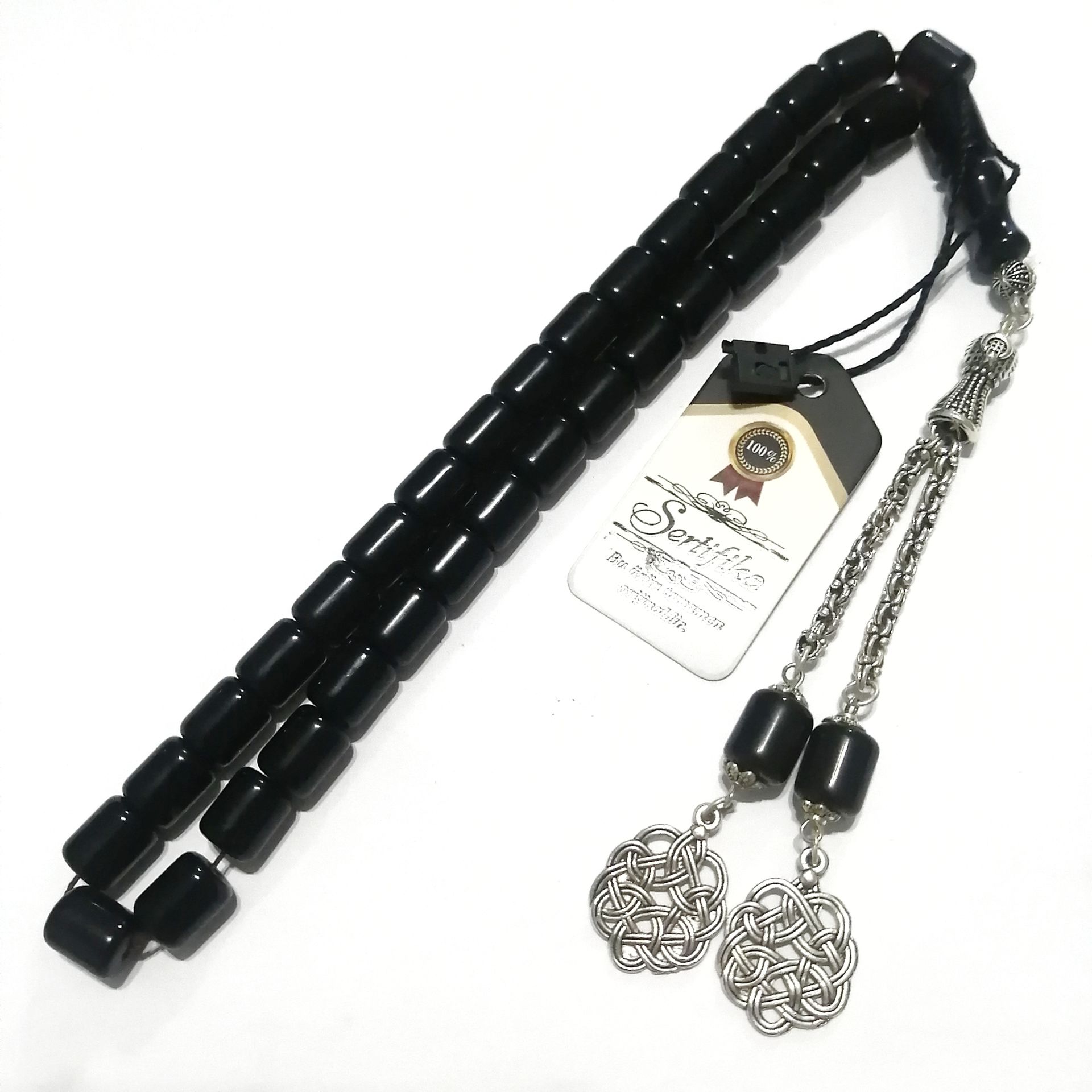 Gümüş Kaplama Alpaka Püsküllü Kapsül Kesim Çubuk Kehribar Tesbih