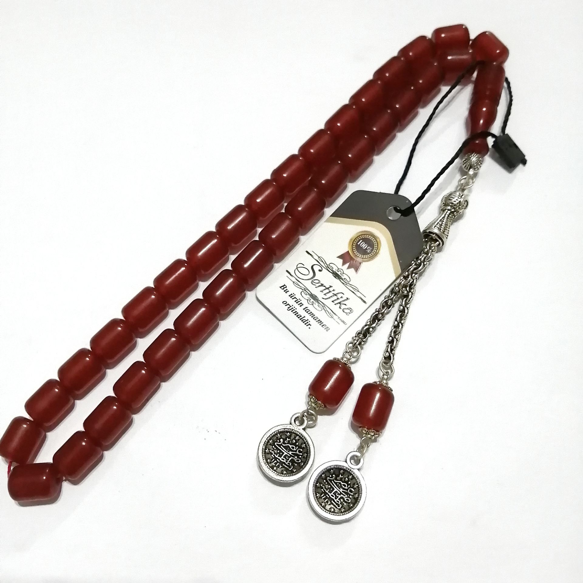 Gümüş Kaplama Alpaka Püsküllü Kapsül Kesim Çubuk Kehribar Tesbih