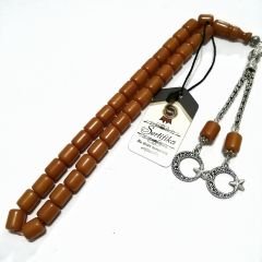 Gümüş Kaplama Alpaka Püsküllü Kapsül Kesim Çubuk Kehribar Tesbih