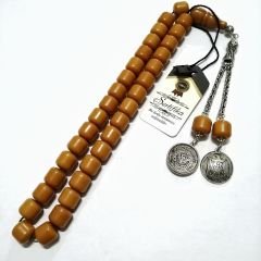 Gümüş Kaplama Alpaka Püsküllü Fıçı Kesim Çubuk Kehribar Tesbih