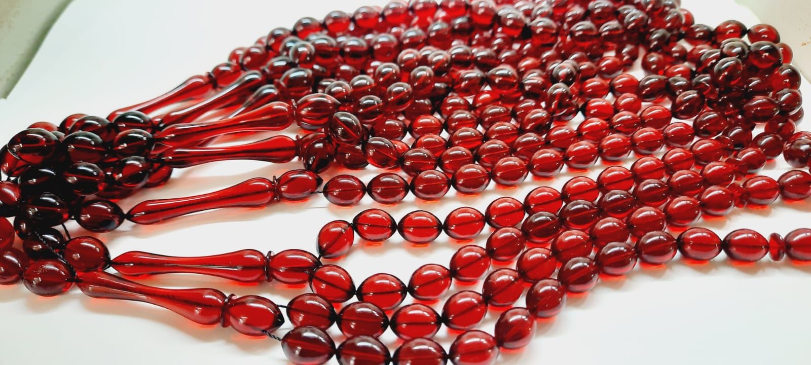 Tombul Beyzi Çift Cilalı Hatasız Kırmızı Ateş Kehribar Tesbih