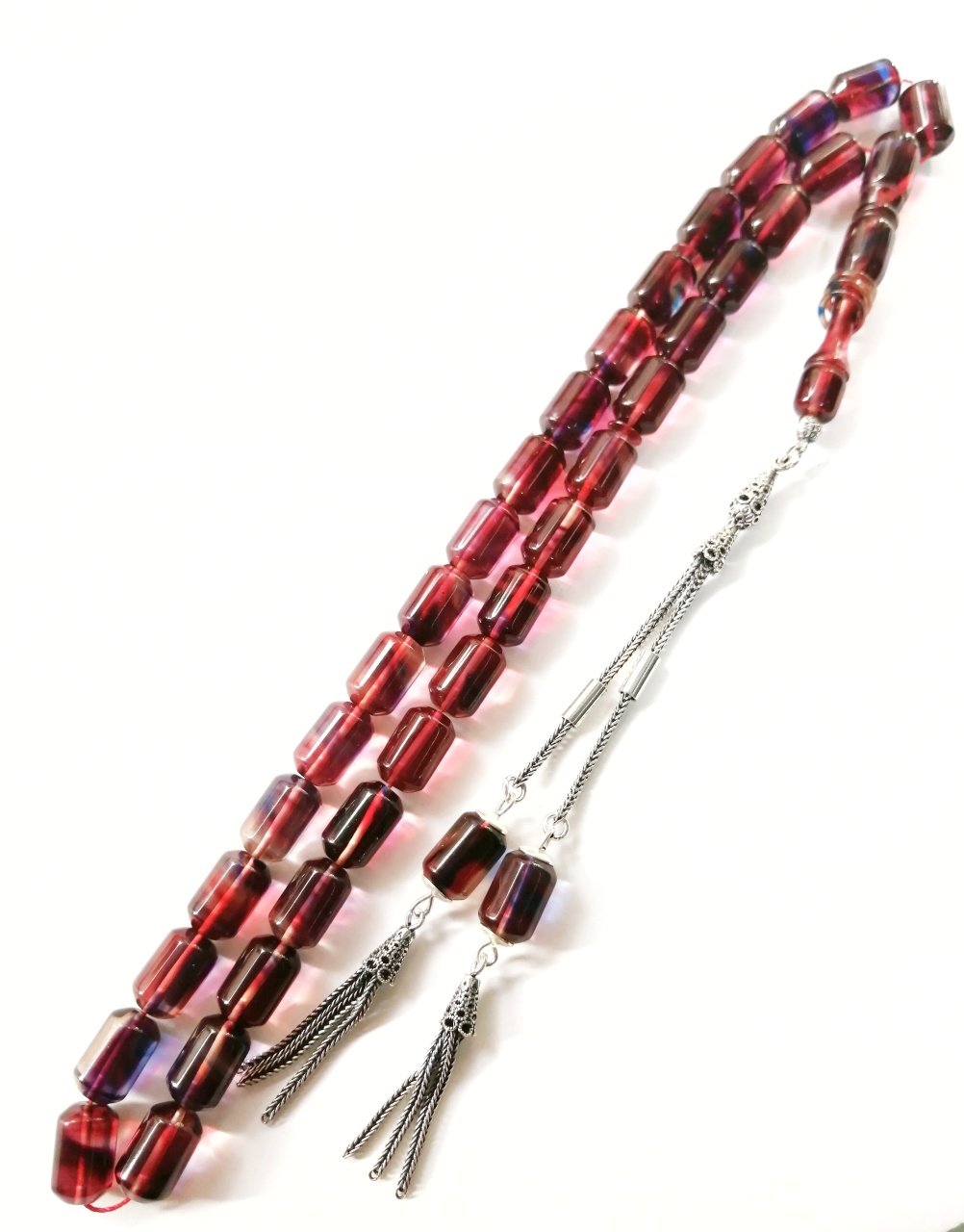 925 Ayar Gümüş Püsküllü İmamesi Halkalı Hatasız Uçlu Kapsül Kesim Hareli Sıkma Kehribar Tesbih