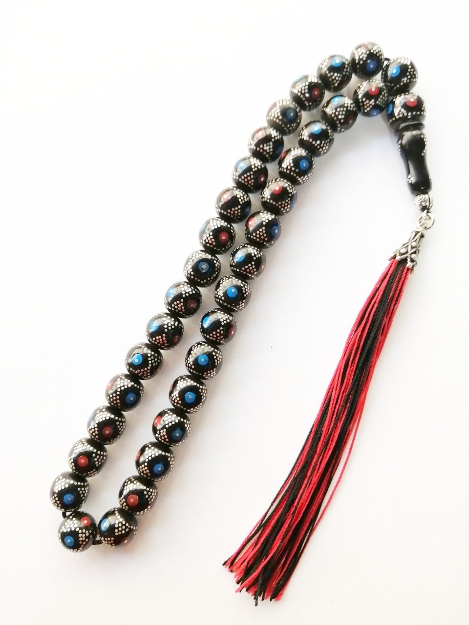 İp Püsküllü 925 Ayar Gümüş İşlemeli Küre Kesim Rustaşı Tesbih