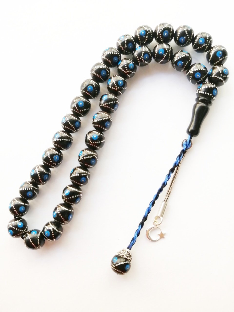 İp Püsküllü 925 Ayar Gümüş İşlemeli Küre Kesim Rustaşı Tesbih