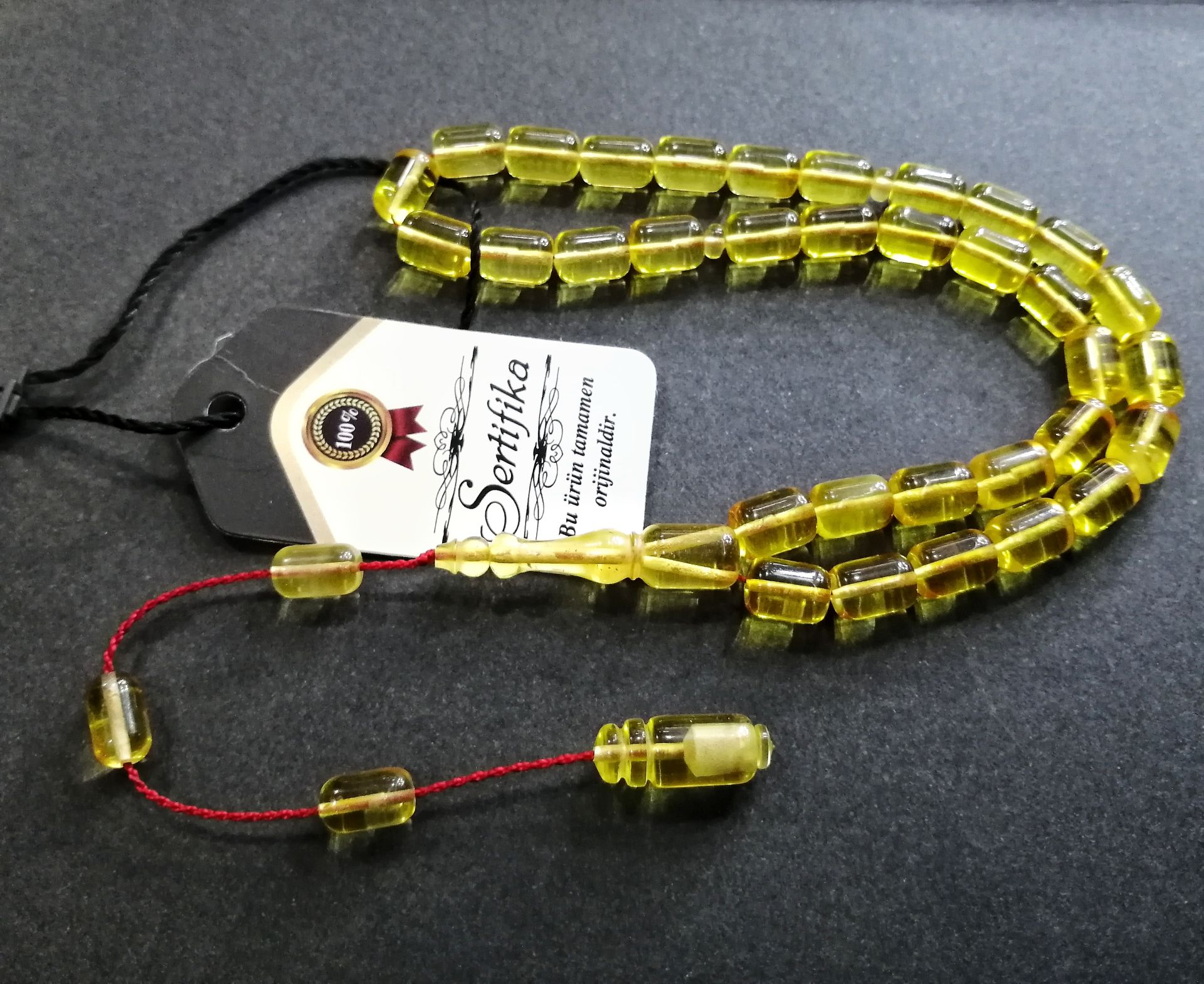 Sistem Püsküllü Şeffaf Damla Kehribar Tesbih