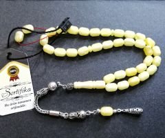 925 Ayar Gümüş Püsküllü Hareli Mat Kaya Damla Kehribar Tesbih