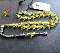 925 Ayar Gümüş Püsküllü Şeffaf Damla Kehribar Tesbih