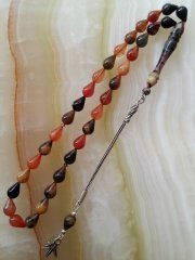 925 Ayar Gümüş Püsküllü Özel İşçilikli Atölye Yapımı Hatasız GözYaşı Damla Kesim Hareli Sıkma Kehribar Tesbih