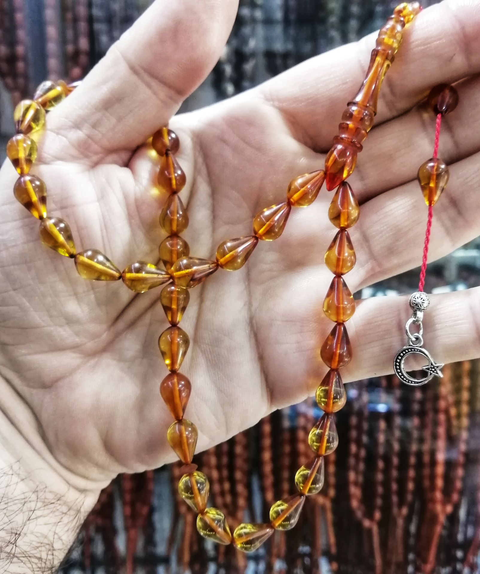 Sistem Püsküllü Gözyaşı Damla Kesim Ateş Kehribar Tesbih