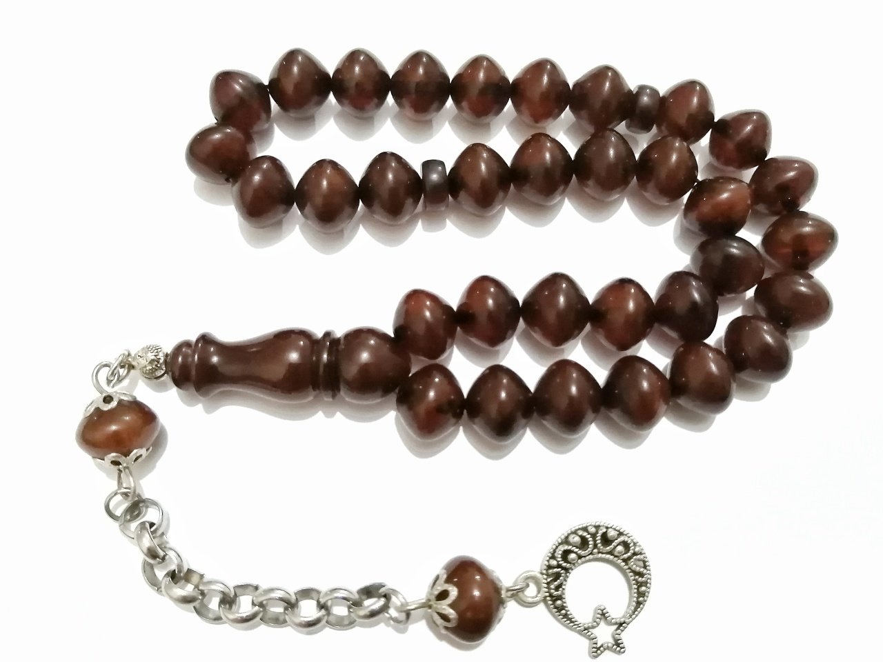 Alpaka Püsküllü İstanbul Kesim Sıkma Kehribar Tesbih